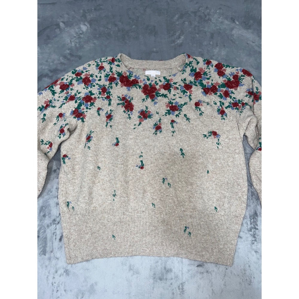 LC Lauren Conrad Floral Crewneck Sweater Oatmeal Heather XXL Balloon Sleeve